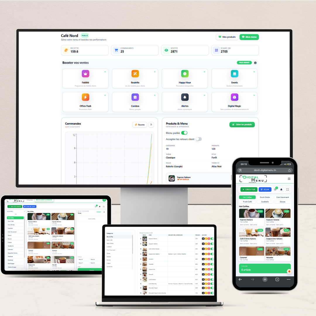 Menu digital Digital Menu sur smartphone, tablette et ordinateur
